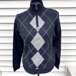 J. Crew Argyle Sweater. Women’s M. Navy, gray and green. 100% Lambswool